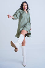 Load image into Gallery viewer, Olive Ruffle Sleeve V Neck Dress
