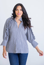 Load image into Gallery viewer, Black Ruffle Sleeve V Neck Top
