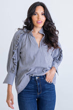 Load image into Gallery viewer, Black Ruffle Sleeve V Neck Top
