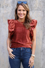 Load image into Gallery viewer, Flutter Sleeve Velvet Top in Rust
