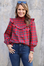 Load image into Gallery viewer, Ruffle Neck Top in Red Plaid
