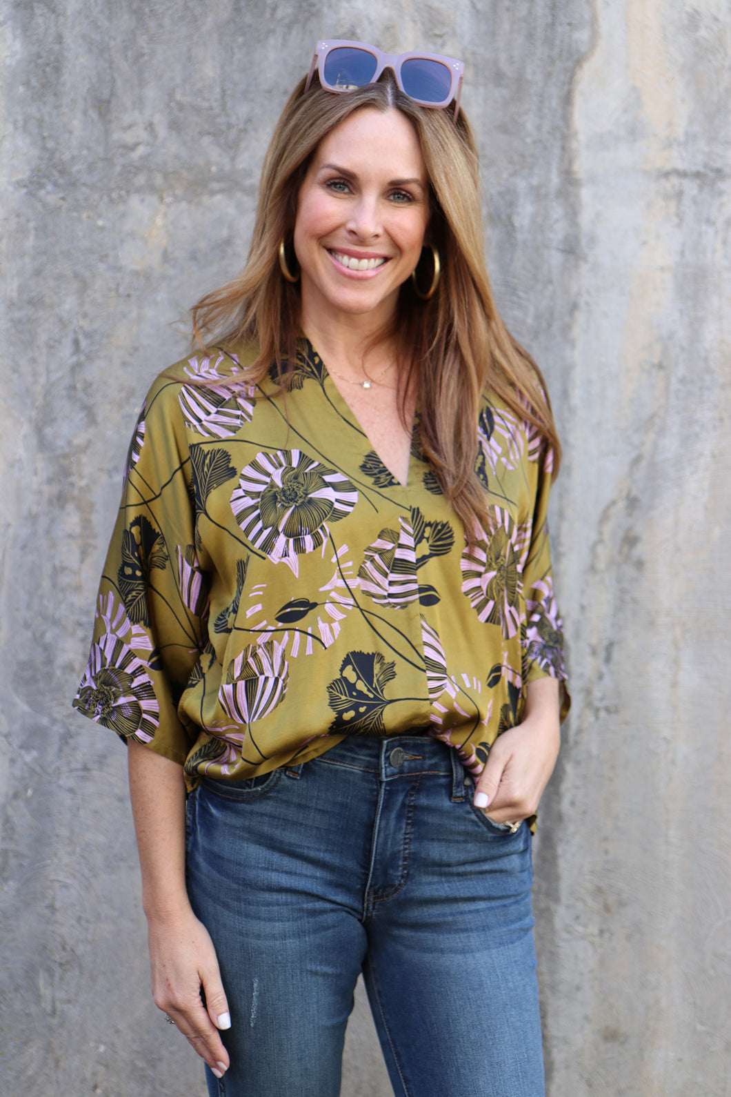 Lavender Floral V Neck Top