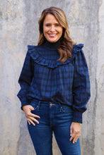 Load image into Gallery viewer, Ruffle Neck Top in Blackwatch Plaid
