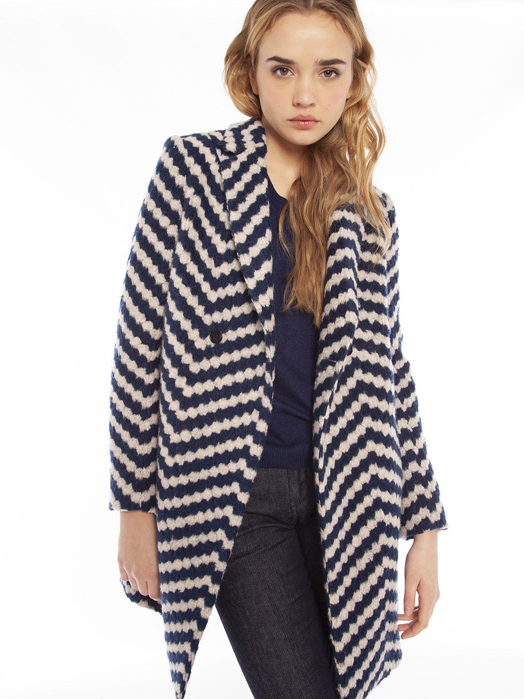 Amy Coat in Navy/White Chevron