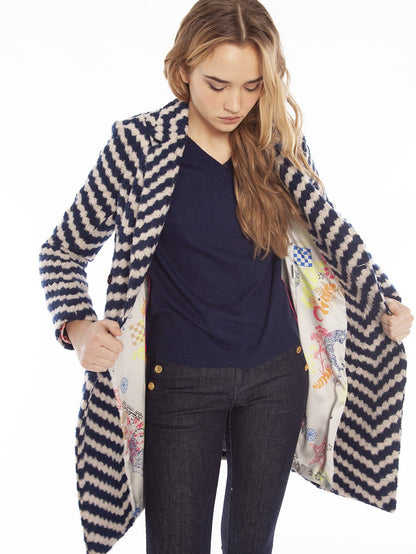 Amy Coat in Navy/White Chevron