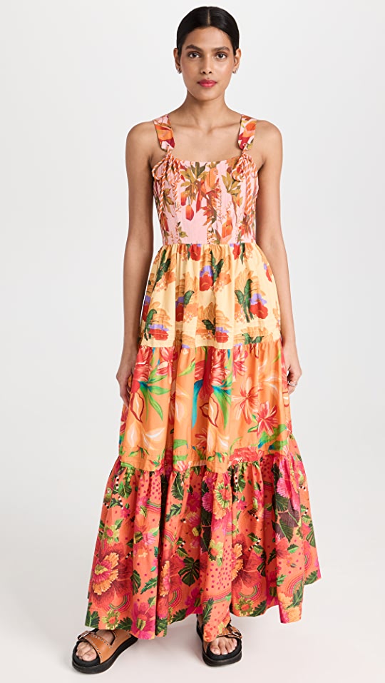 Mixed Warm Prints Maxi Dress