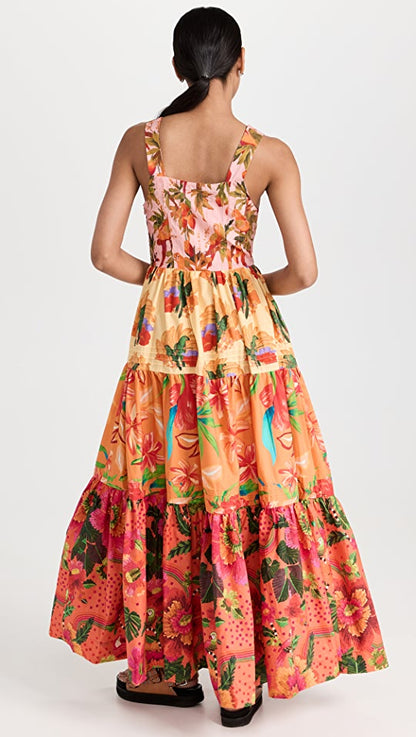 Mixed Warm Prints Maxi Dress