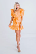 Load image into Gallery viewer, Orange Wrap Ruffle Dress
