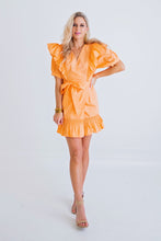 Load image into Gallery viewer, Orange Wrap Ruffle Dress
