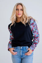 Load image into Gallery viewer, Black Floral Sleeve Sweatshirt
