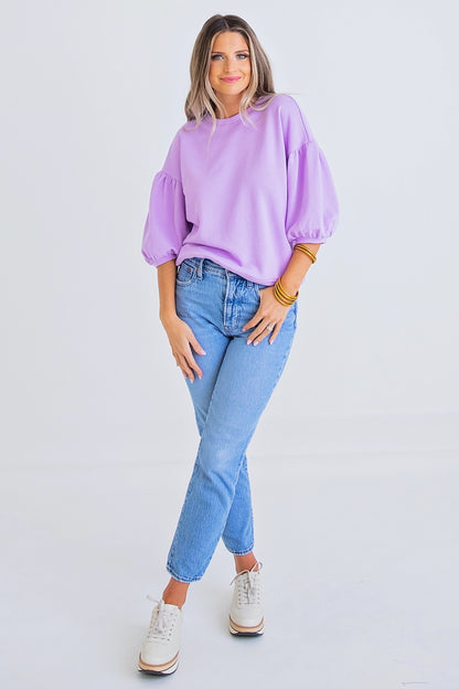 Lavender Puff Sleeve Sweatshirt