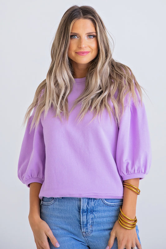 Lavender Puff Sleeve Sweatshirt