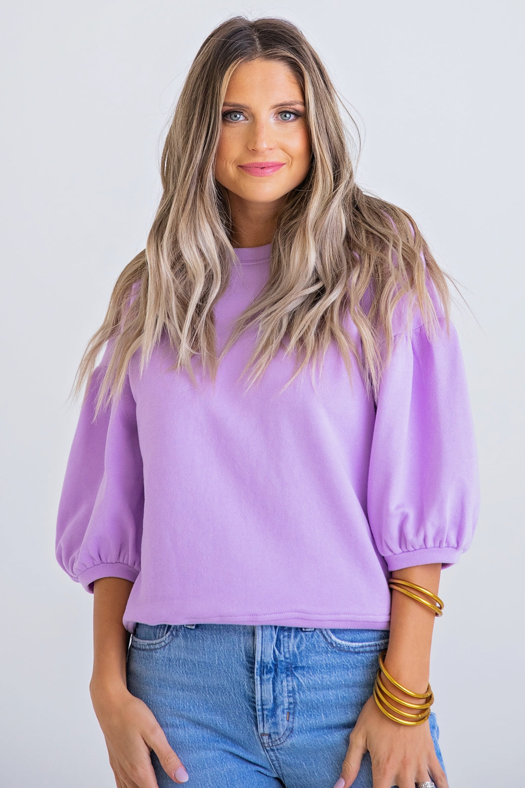 Lavender Puff Sleeve Sweatshirt