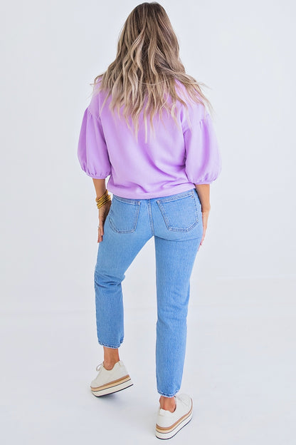Lavender Puff Sleeve Sweatshirt
