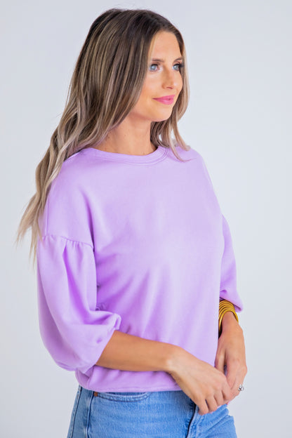 Lavender Puff Sleeve Sweatshirt