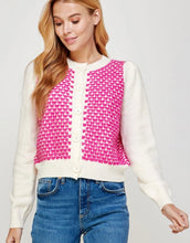 Load image into Gallery viewer, Pink/White Cardigan w/White Trim
