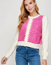 Load image into Gallery viewer, Pink/White Cardigan w/White Trim
