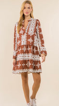 Load image into Gallery viewer, Brown Geometric Tunic Dress
