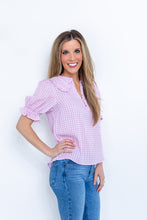 Load image into Gallery viewer, Lilac Gingham Blouse w/Collar
