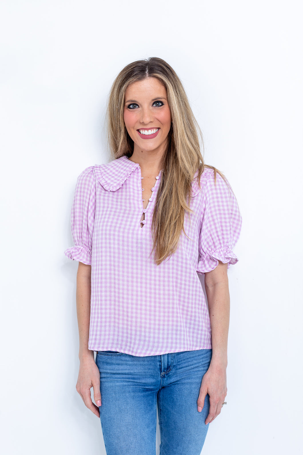 Lilac Gingham Blouse w/Collar