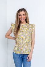 Load image into Gallery viewer, Flower Print Flutter Sleeve Top in Yellow
