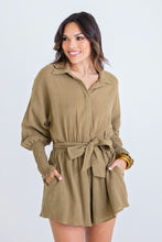 Load image into Gallery viewer, Button Up Tie Romper in Tan
