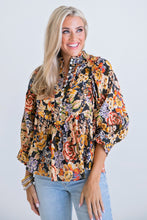Load image into Gallery viewer, Floral Boho Button Puff Sleeve Top
