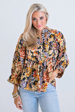 Load image into Gallery viewer, Floral Boho Button Puff Sleeve Top

