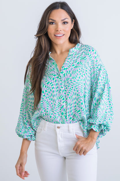 Disco Button Puff Sleeve Top
