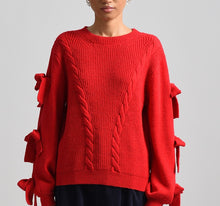 Load image into Gallery viewer, Red Cable Sweater w/Bows
