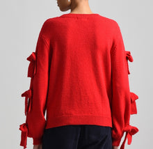 Load image into Gallery viewer, Red Cable Sweater w/Bows
