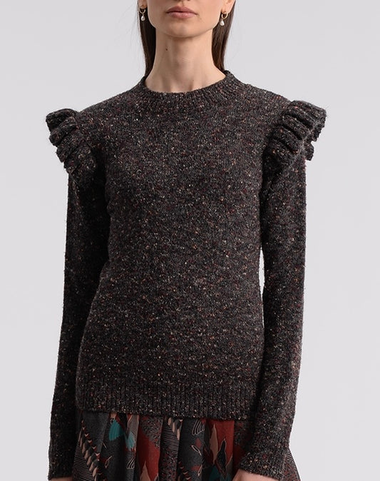 Chocolate Flek Ruffle Sleeve Sweaterp